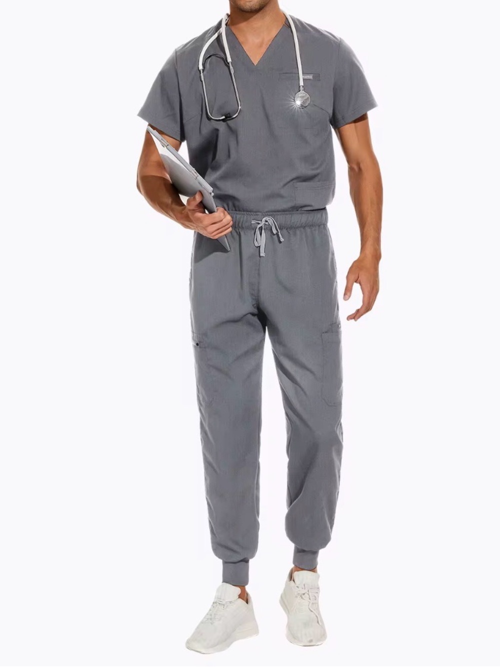 Men's Gray Jogger Scrub Pants - Comfortable Medical Workwear